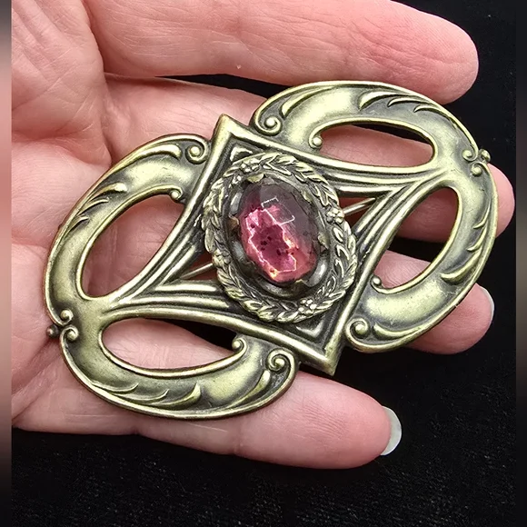 Art Nouveau Pink Sash Pin Brooch Antique - Picture 3 of 7